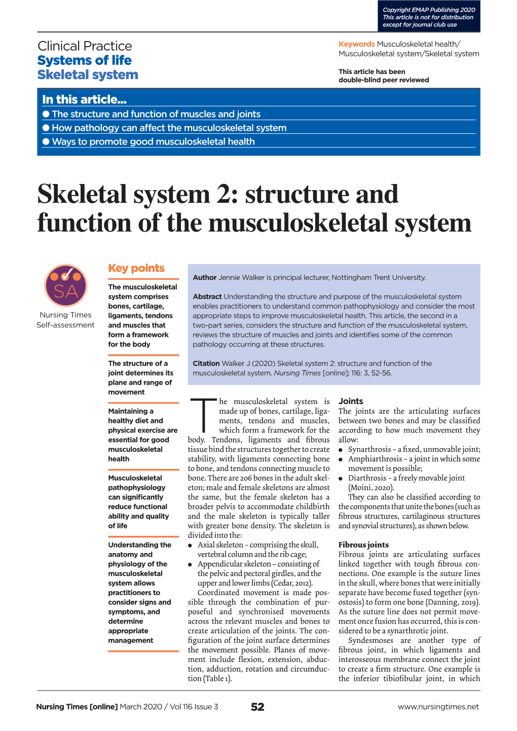 Skeletal System 2: Structure and Function of the Musculoskeletal System