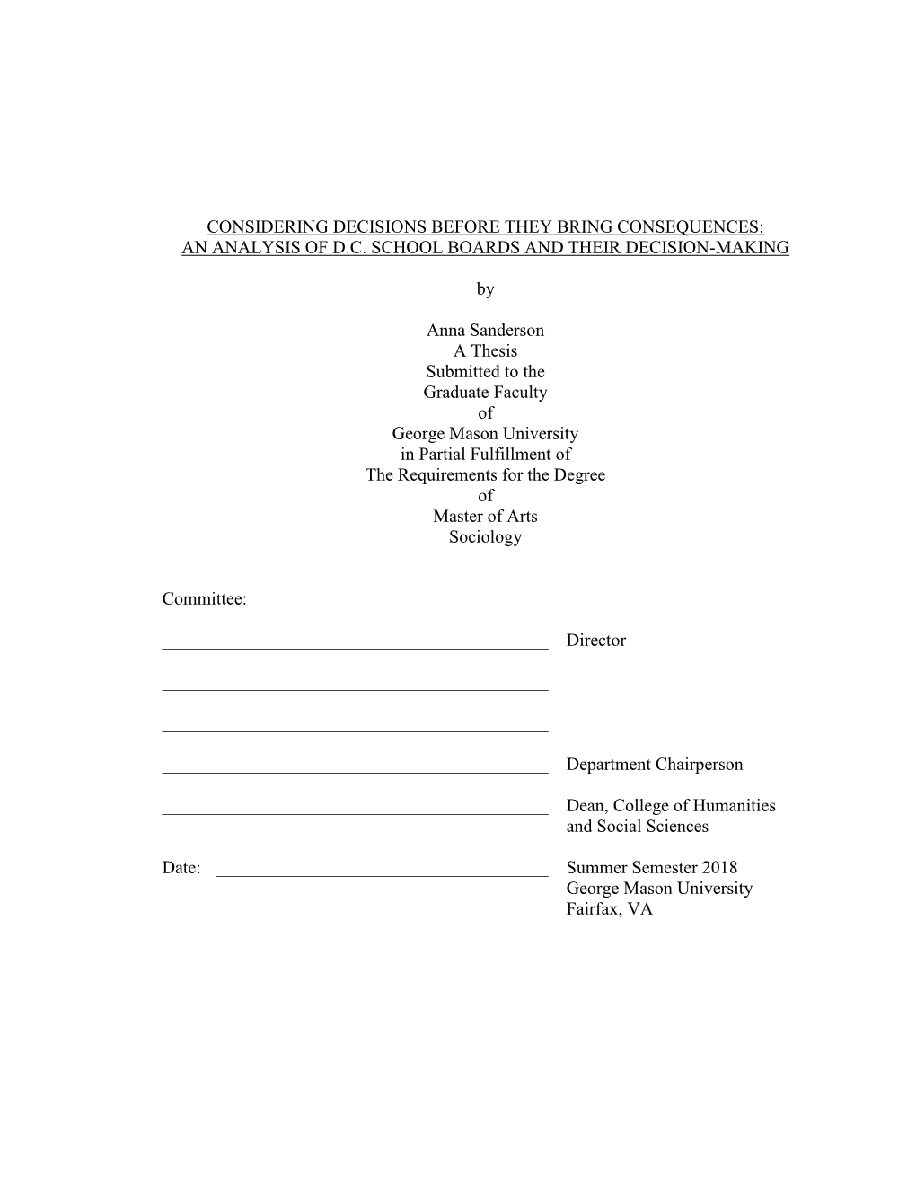 Cover Page of Thesis, Project, Or Dissertation Proposal