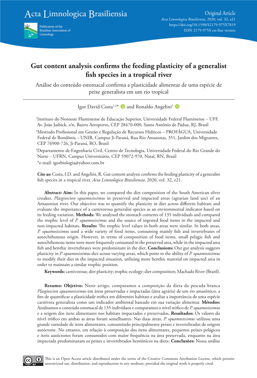 Gut Content Analysis Confirms the Feeding Plasticity of a Generalist Fish