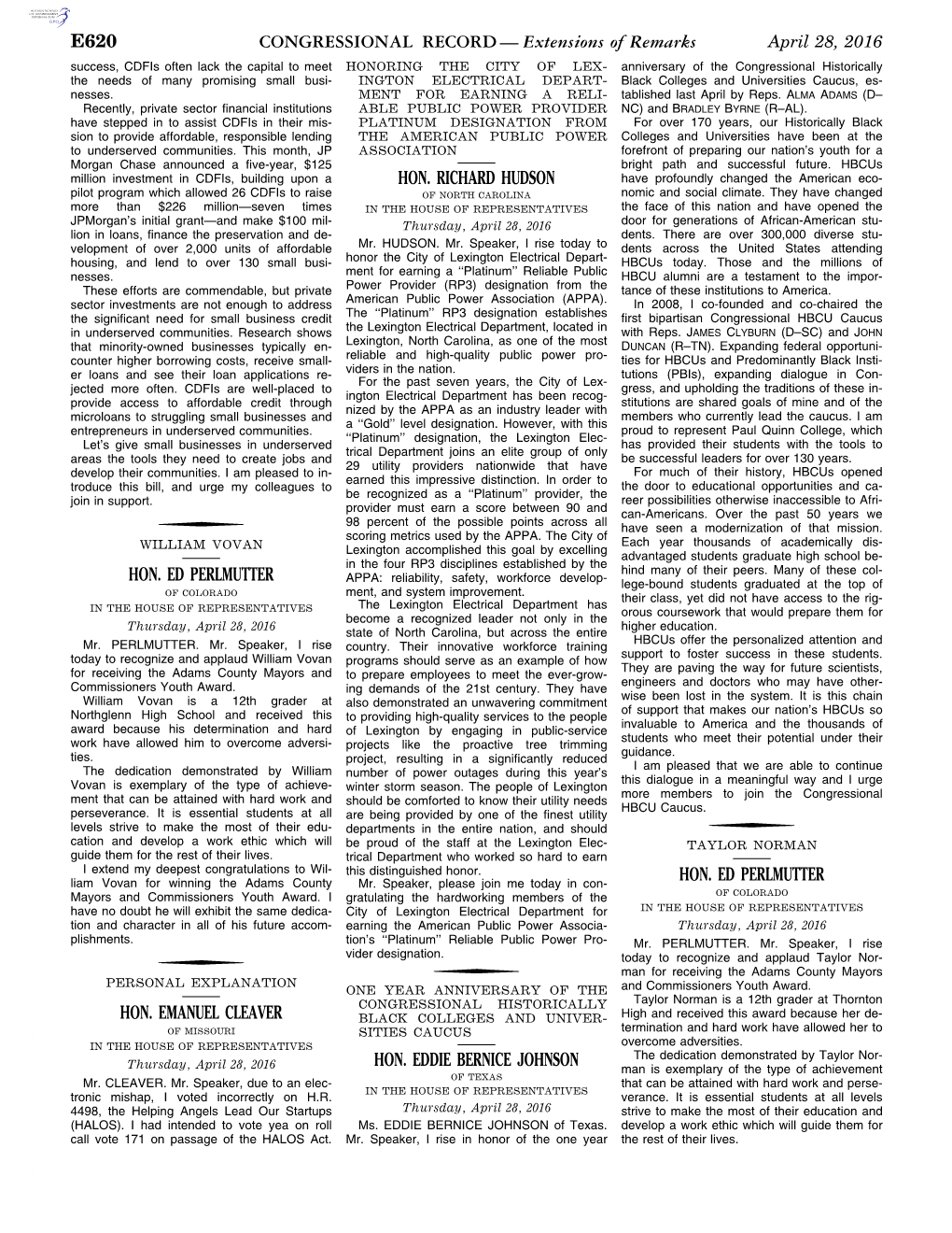 CONGRESSIONAL RECORD— Extensions of Remarks E620 HON