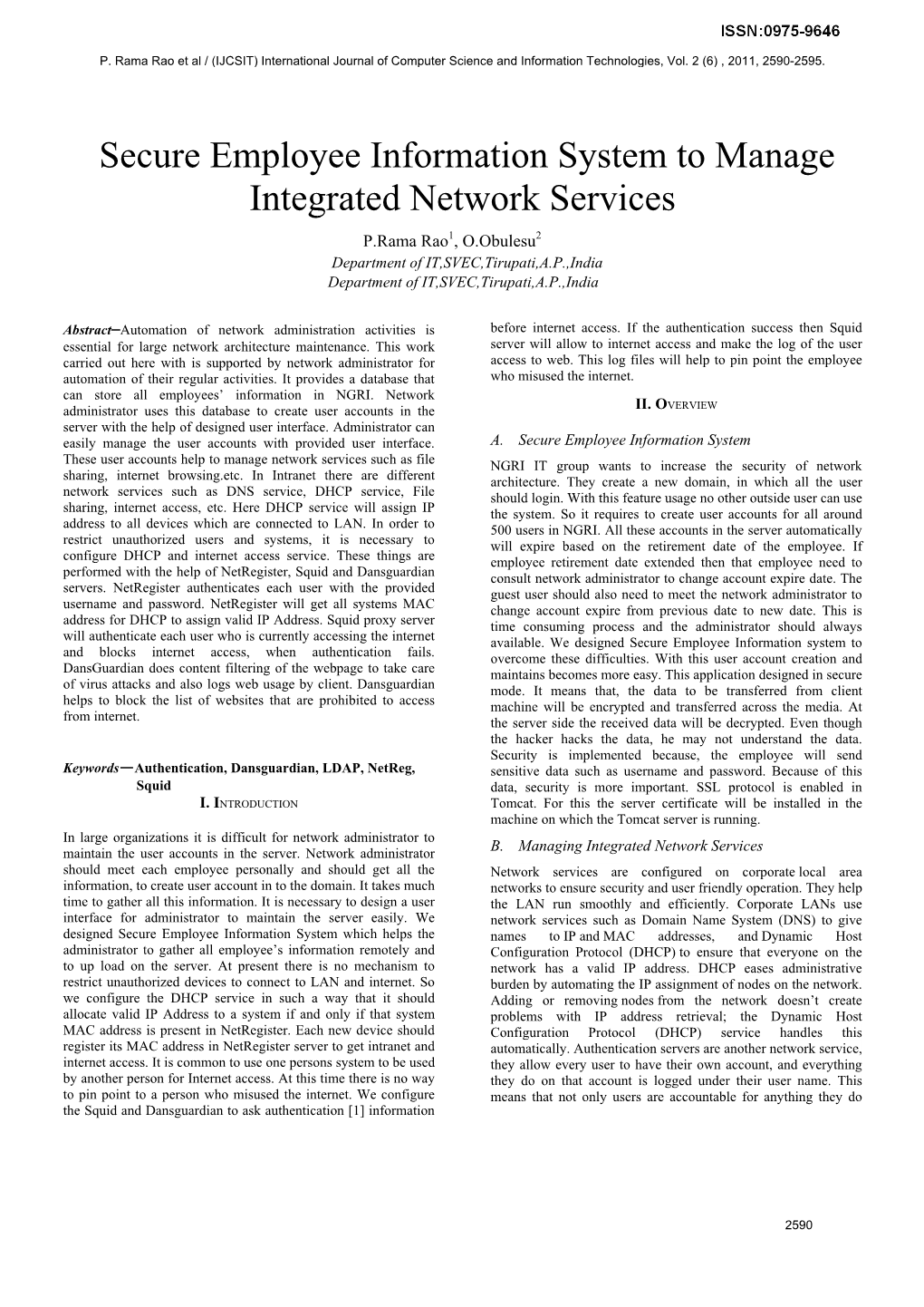 Secure Employee Information System to Manage Integrated Network Services