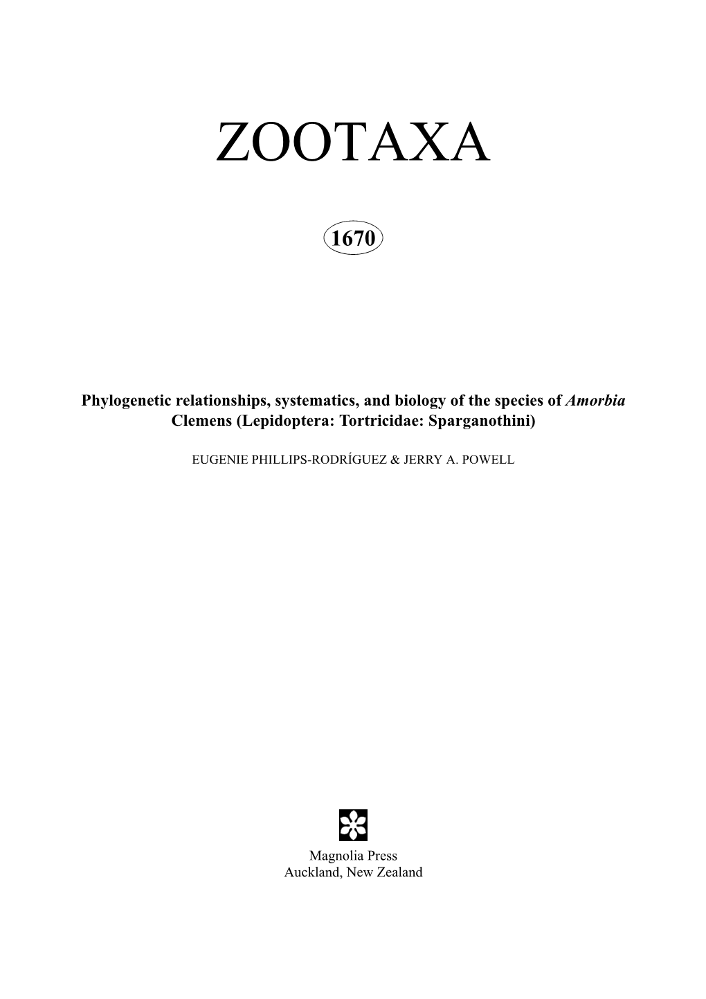 Zootaxa,Phylogenetic Relationships, Systematics, And