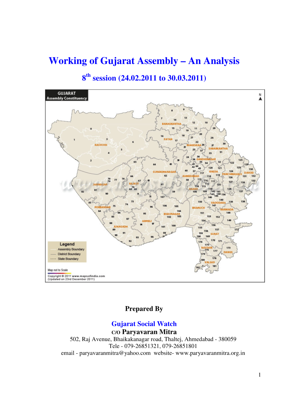 Working of Gujarat Assembly – an Analysis