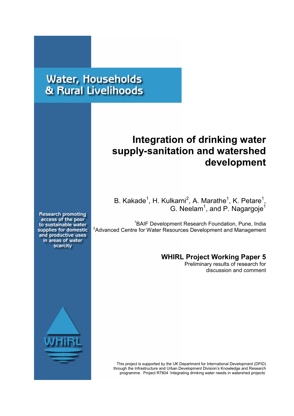 Integration of Drinking Water Supply-Sanitation and Watershed Development