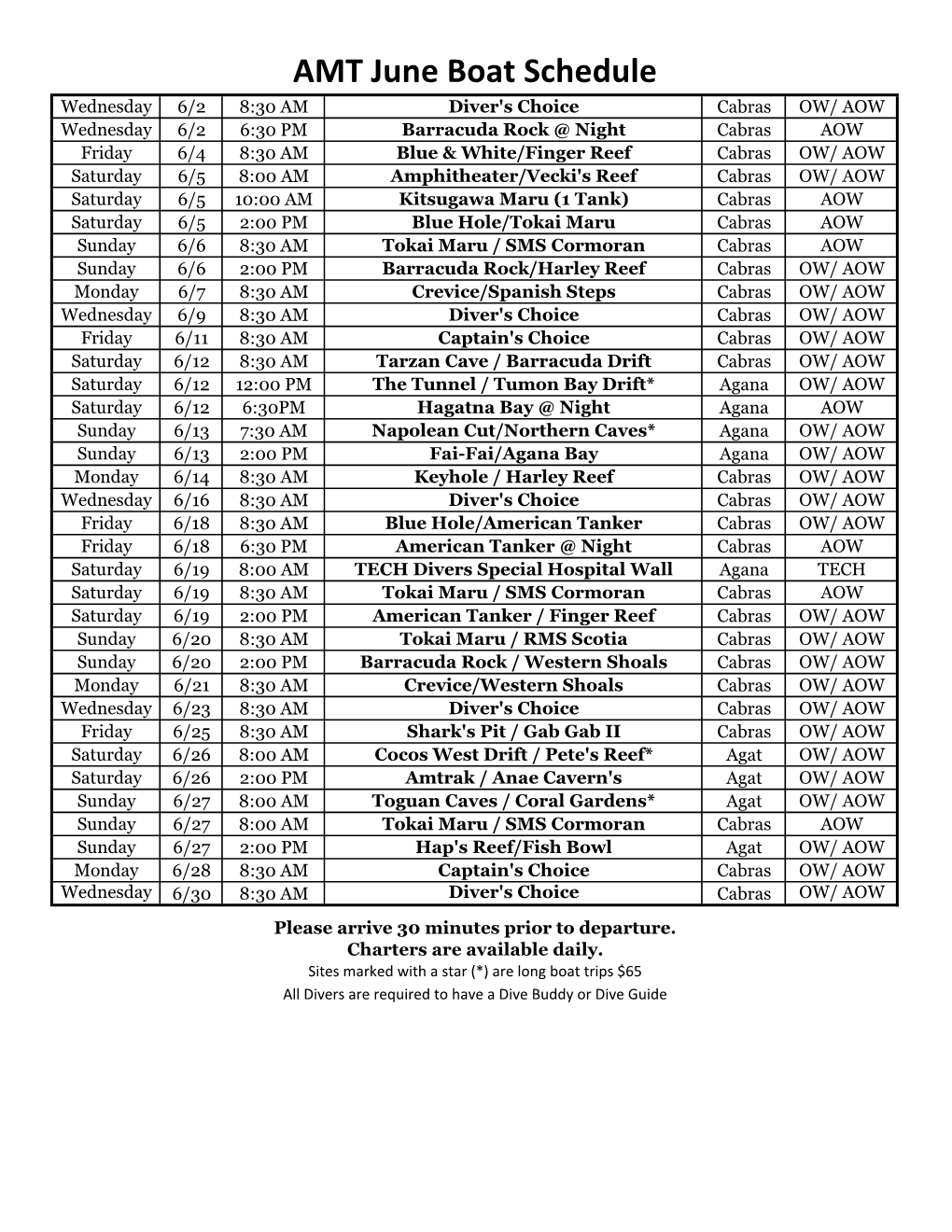 AMT June Boat Schedule