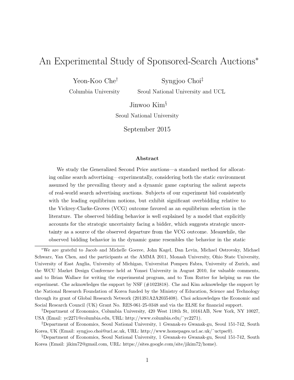 An Experimental Study of Sponsored-Search Auctions∗