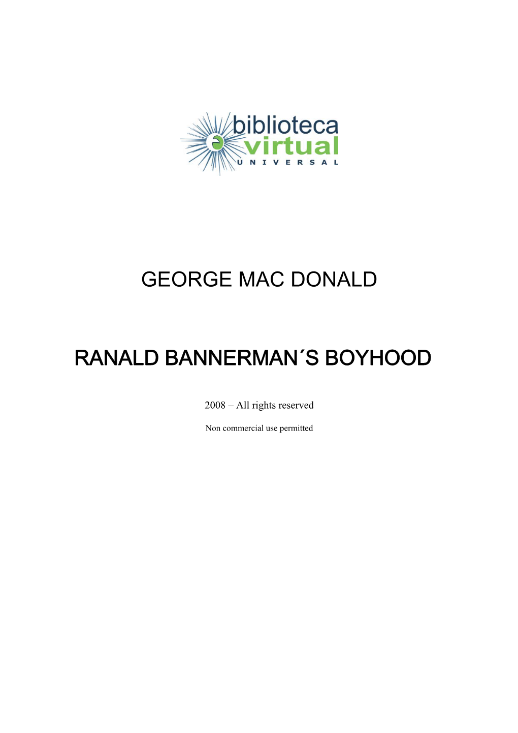 George Mac Donald Ranald Bannerman´S Boyhood