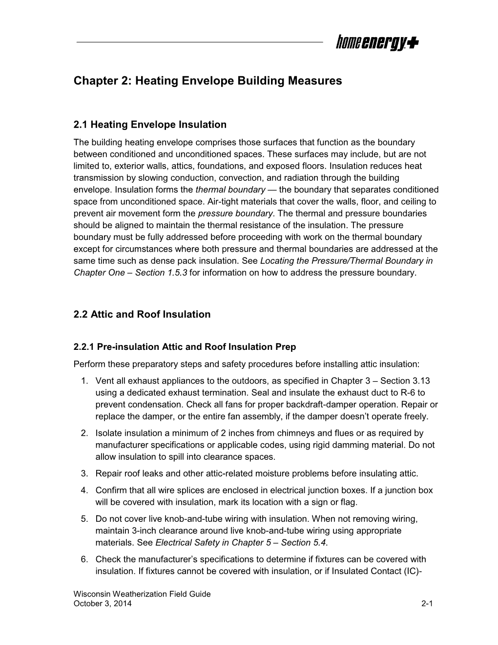 Chapter 2: Heating Envelope Building Measures