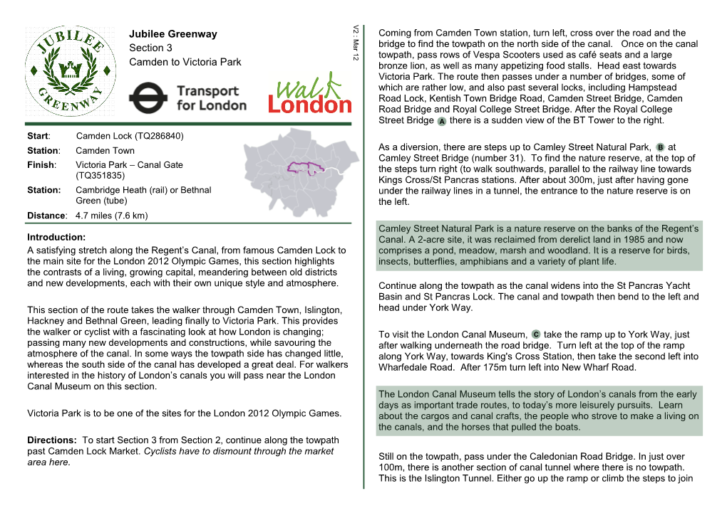 Jubilee Greenway Section 3 Camden to Victoria Park