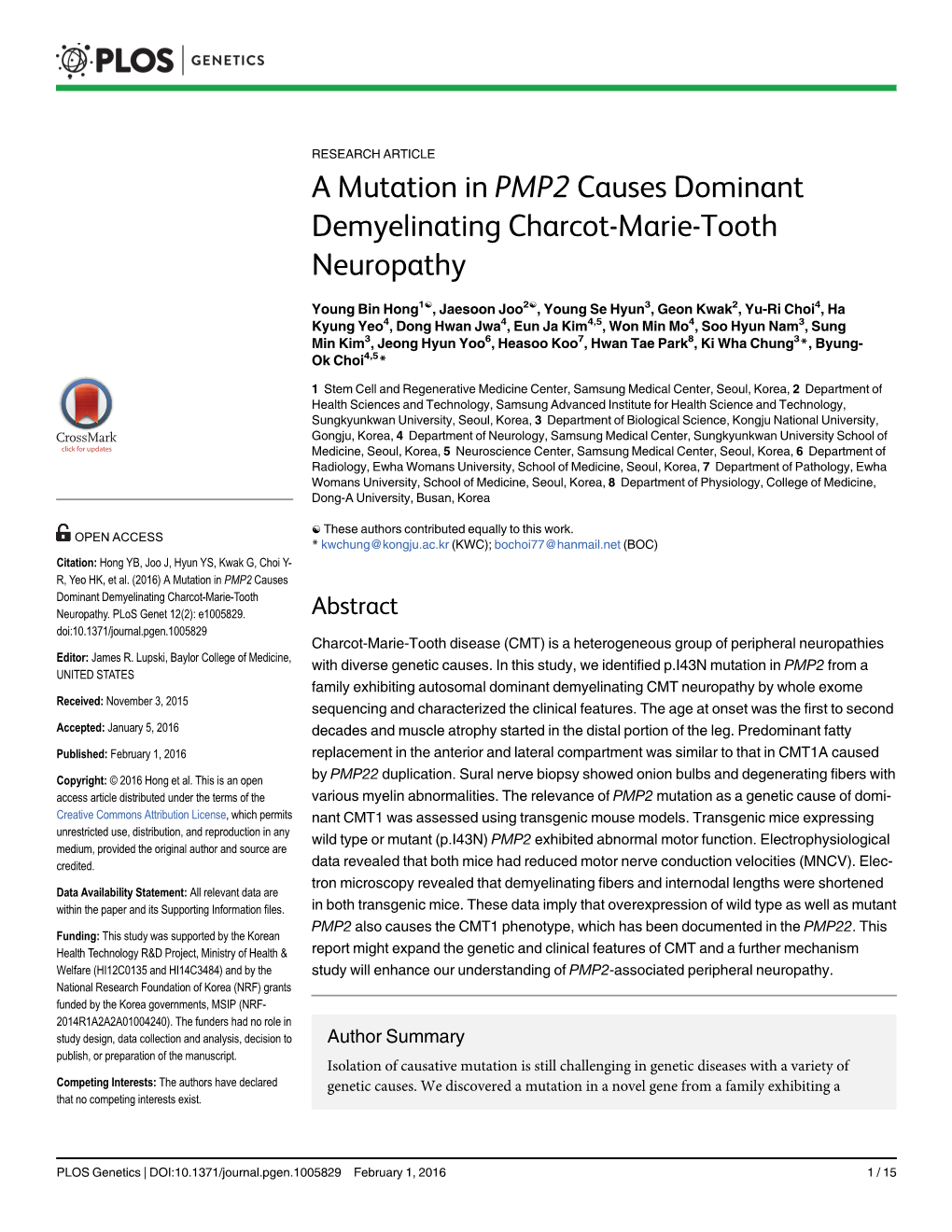 A Mutation in PMP2 Causes Dominant Demyelinating Charcot-Marie-Tooth Neuropathy