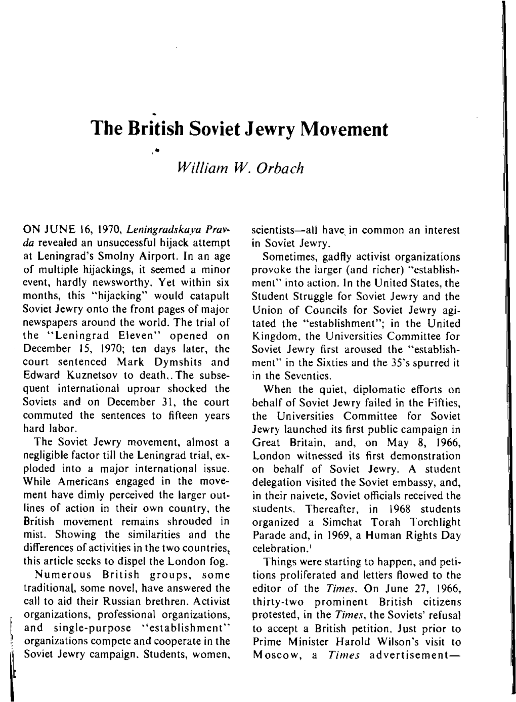 The British Soviet Jewry Movement