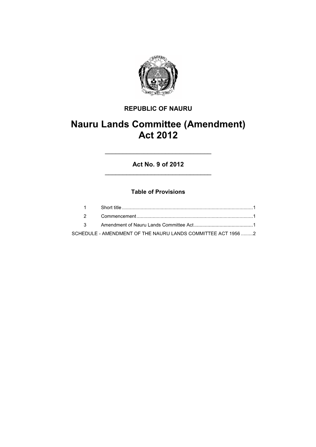 Nauru Lands Committee (Amendment) Act 2012