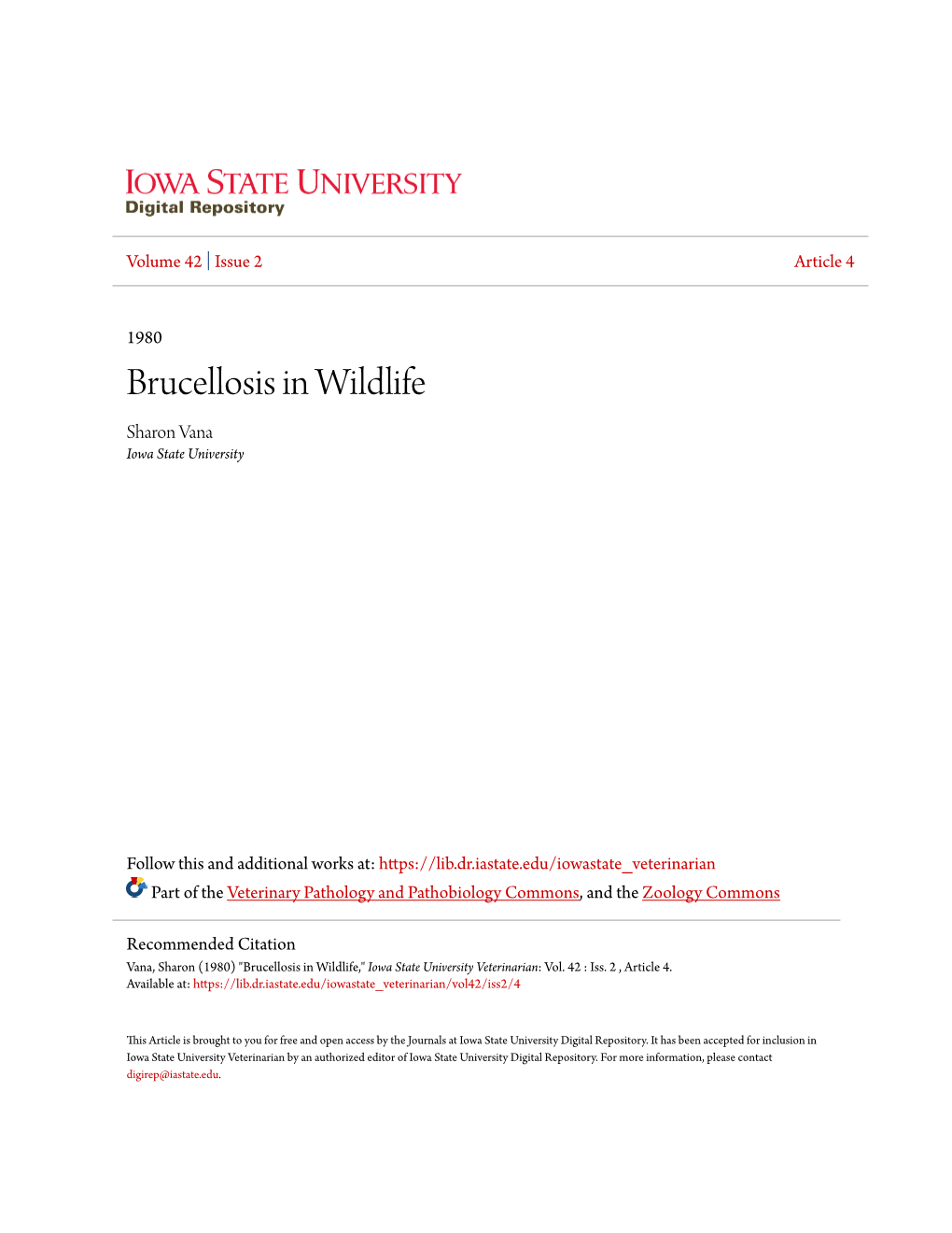 Brucellosis in Wildlife Sharon Vana Iowa State University