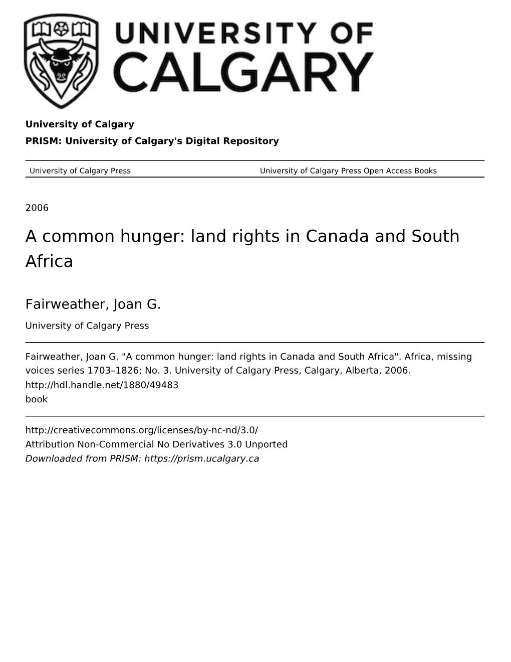 A Common Hunger: Land Rights in Canada and South Africa