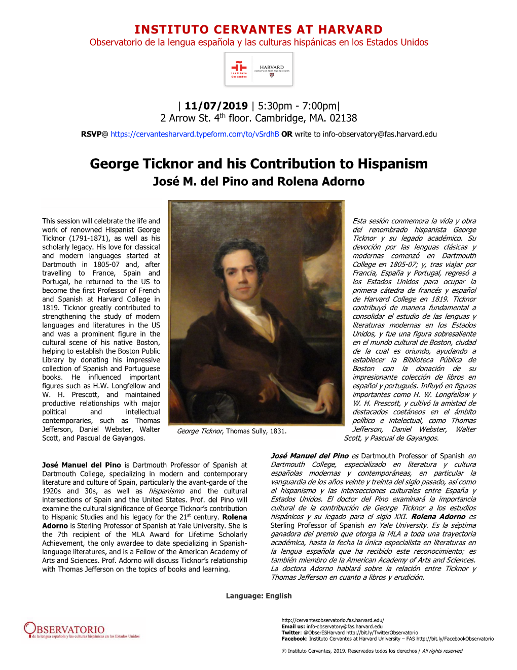 George Ticknor and His Contribution to Hispanism José M
