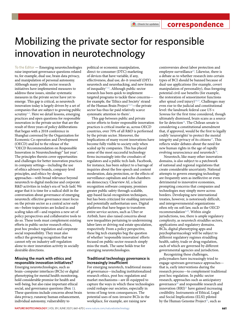 Mobilizing the Private Sector for Responsible Innovation in Neurotechnology
