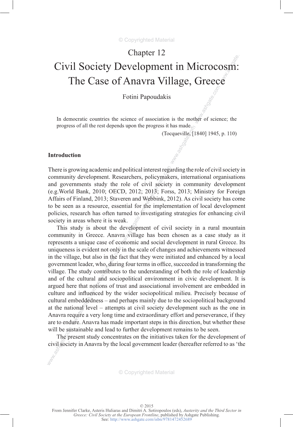 Civil Society Development in Microcosm: the Case of Anavra