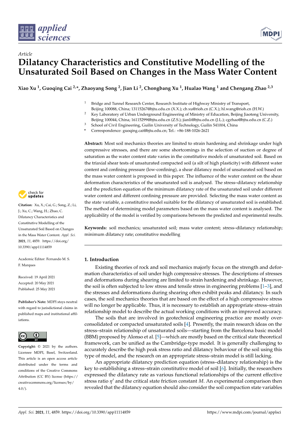 Dilatancy Characteristics and Constitutive Modelling of the Unsaturated Soil Based on Changes in the Mass Water Content