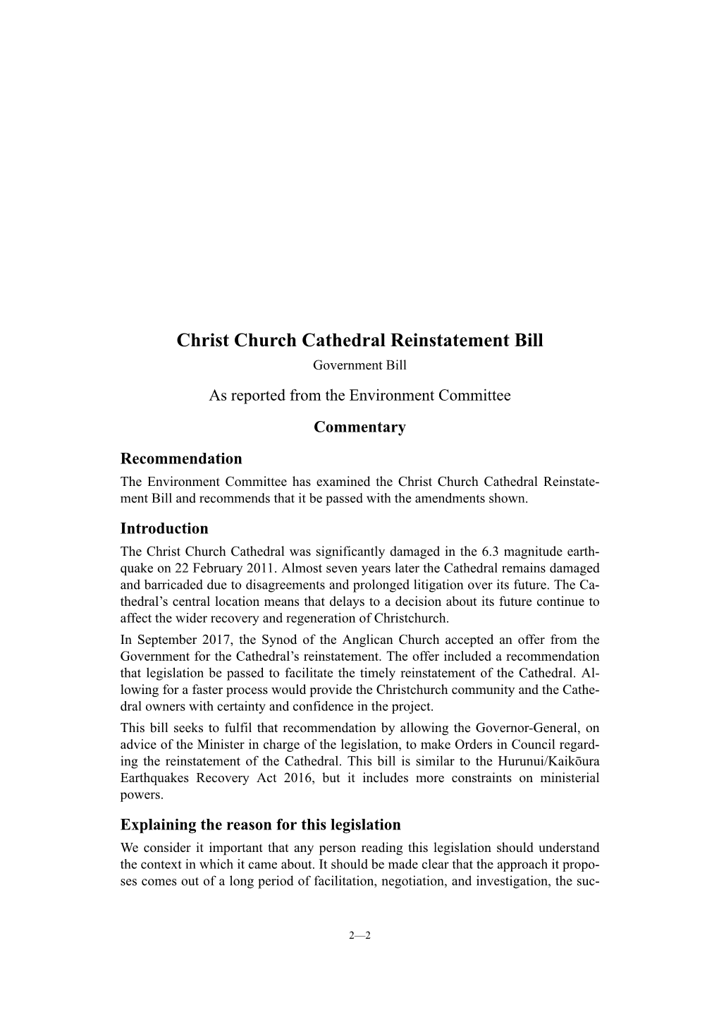 Christ Church Cathedral Reinstatement Bill