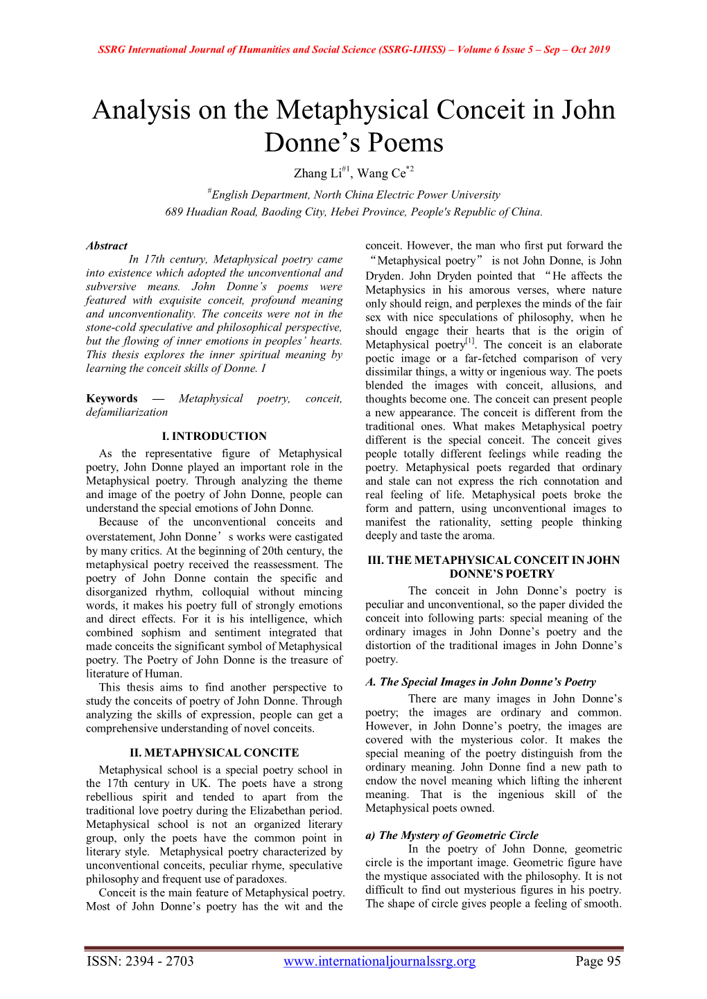 Analysis on the Metaphysical Conceit in John Donne's Poems