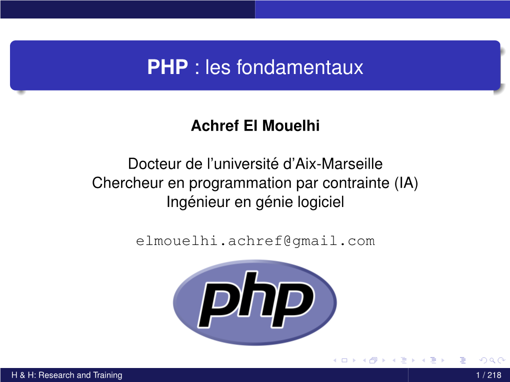 PHP : Les Fondamentaux