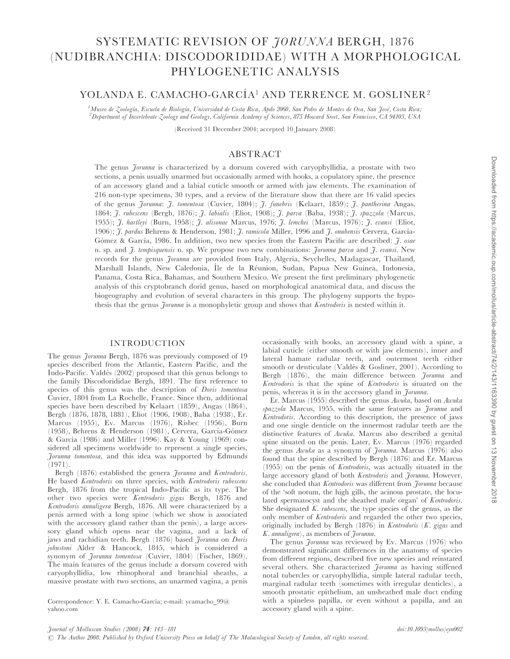 Nudibranchia: Discodorididae) with a Morphological Phylogenetic Analysis