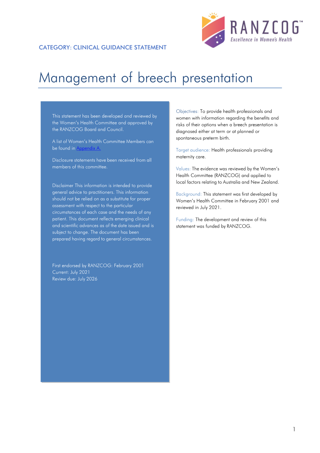 Management of Breech Presentation at Term