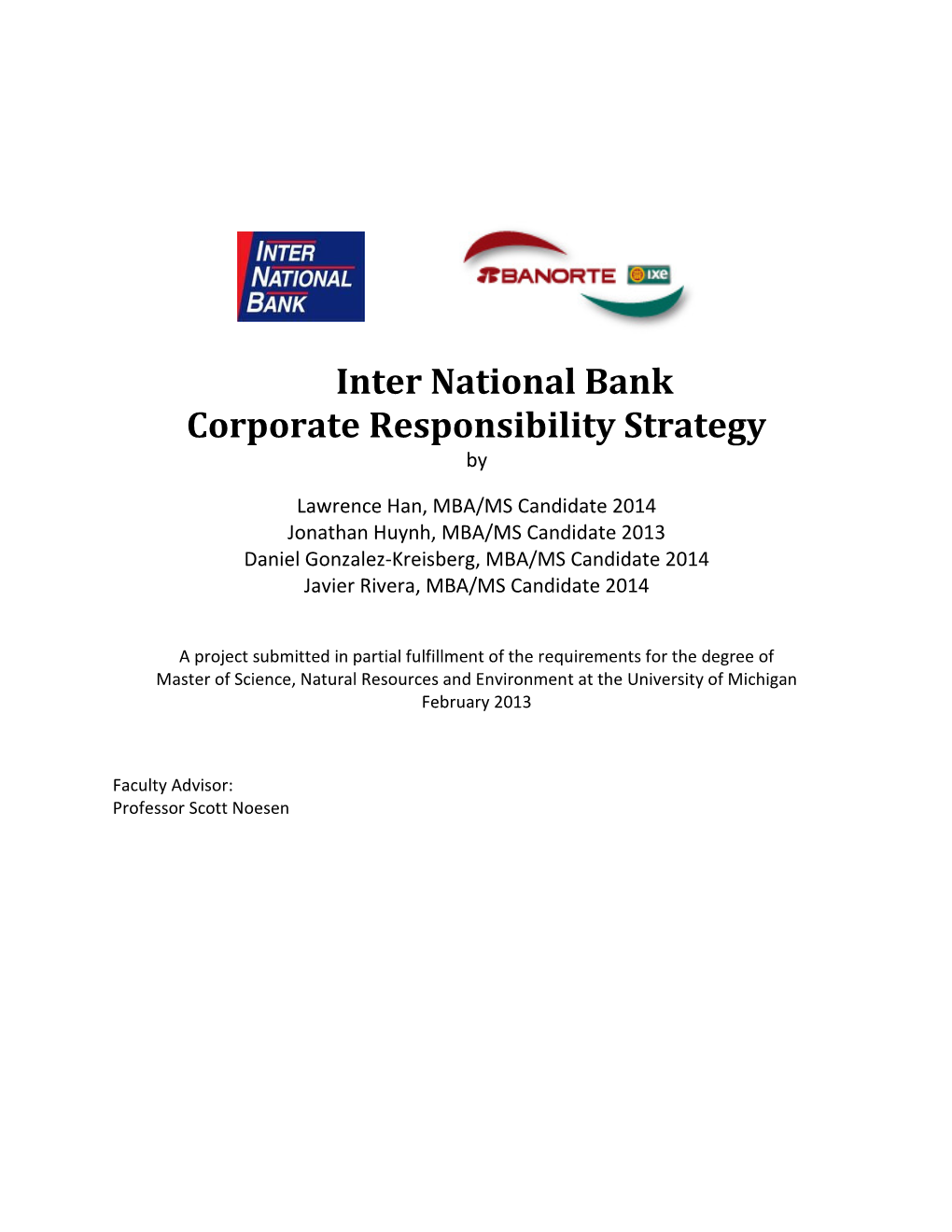 Inter National Bank Corporate Responsibility Strategy By