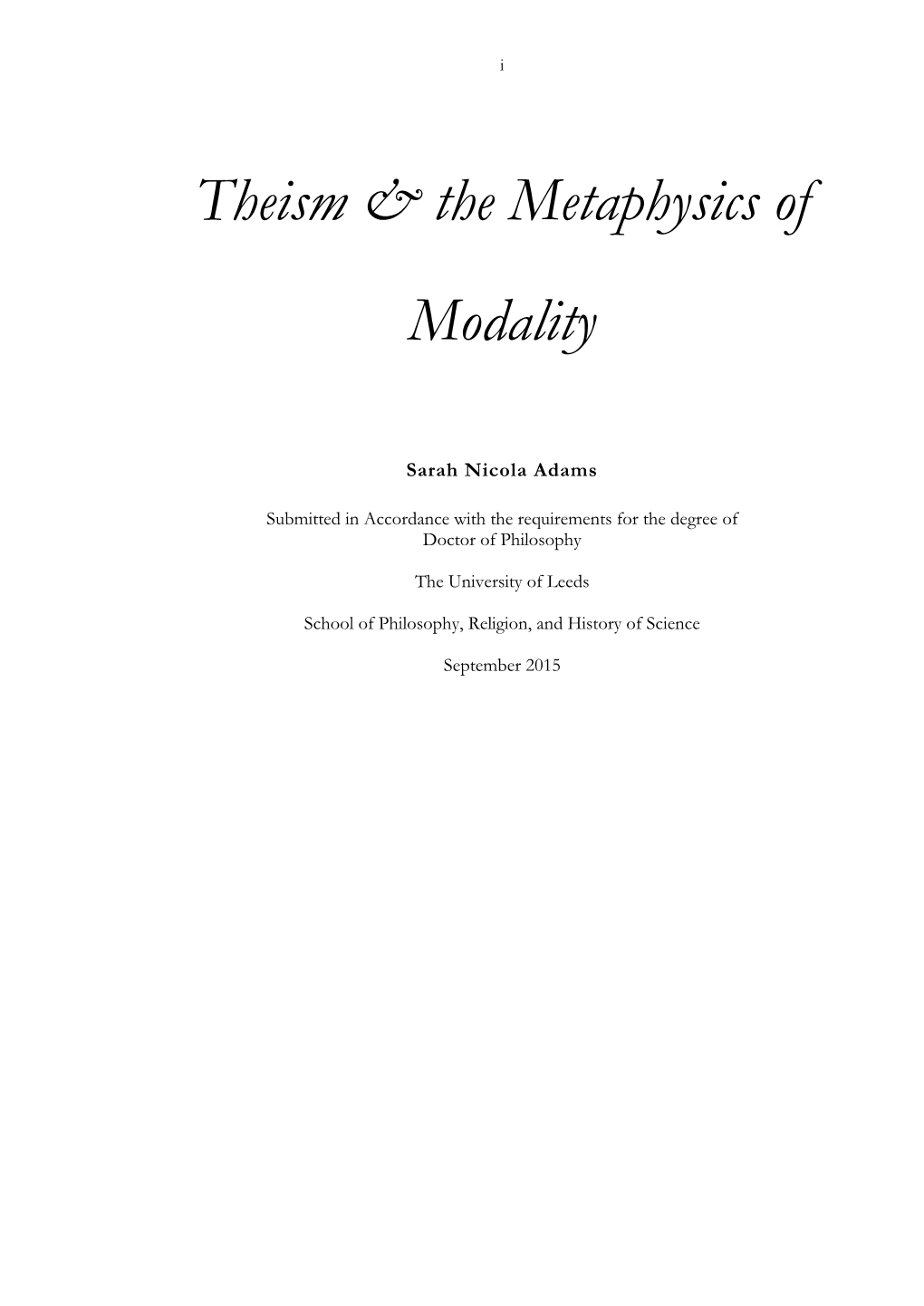 Theism & the Metaphysics of Modality