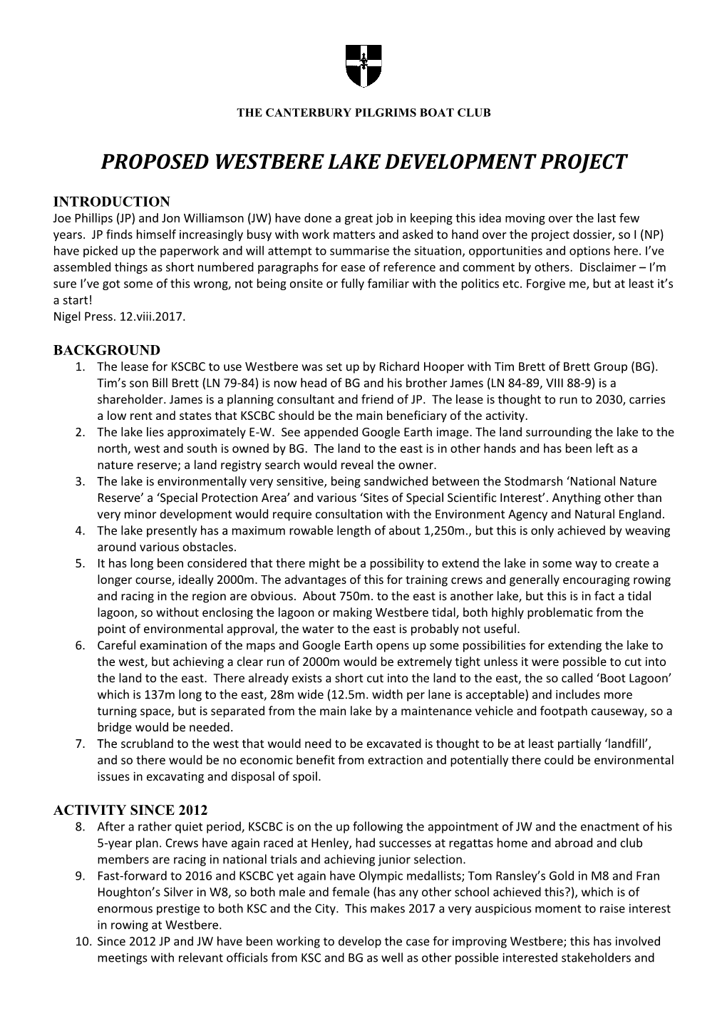 Westbere Lakes Project Report