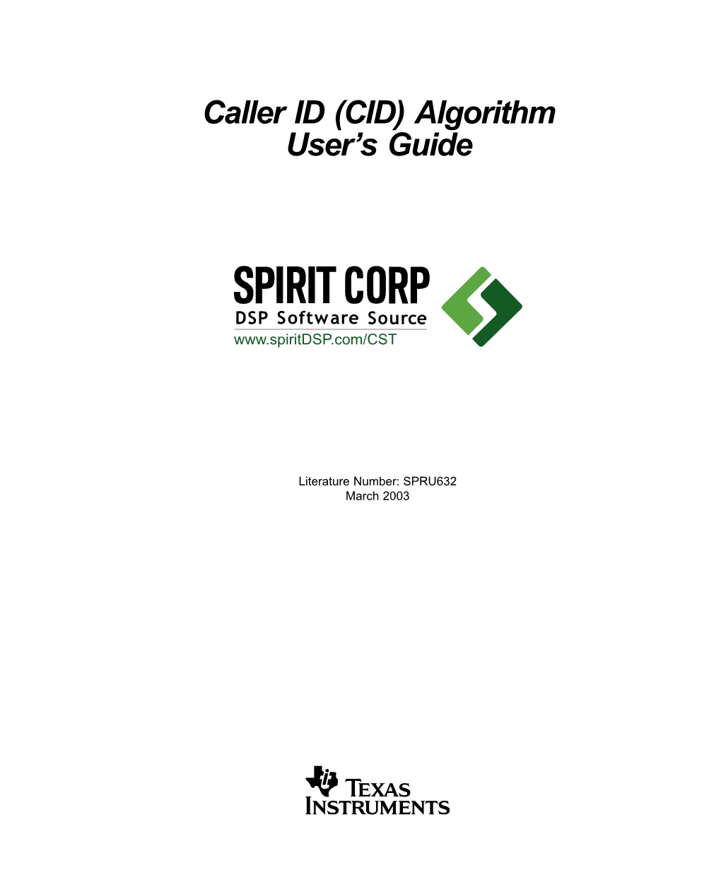 Caller ID (CID) Algorithm User's Guide