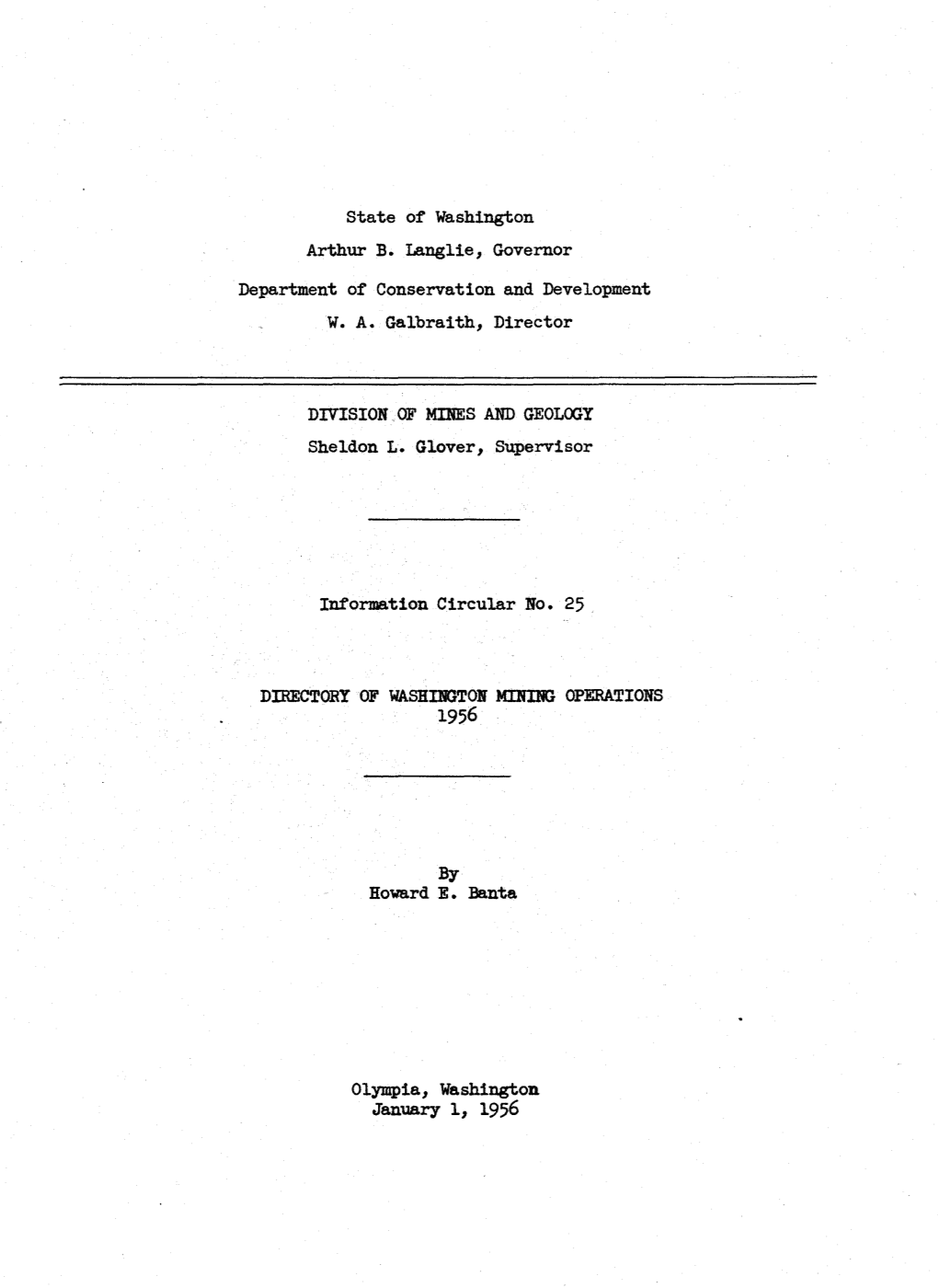 Information Circular 25: 1956 Directory of Washington Mining Operations