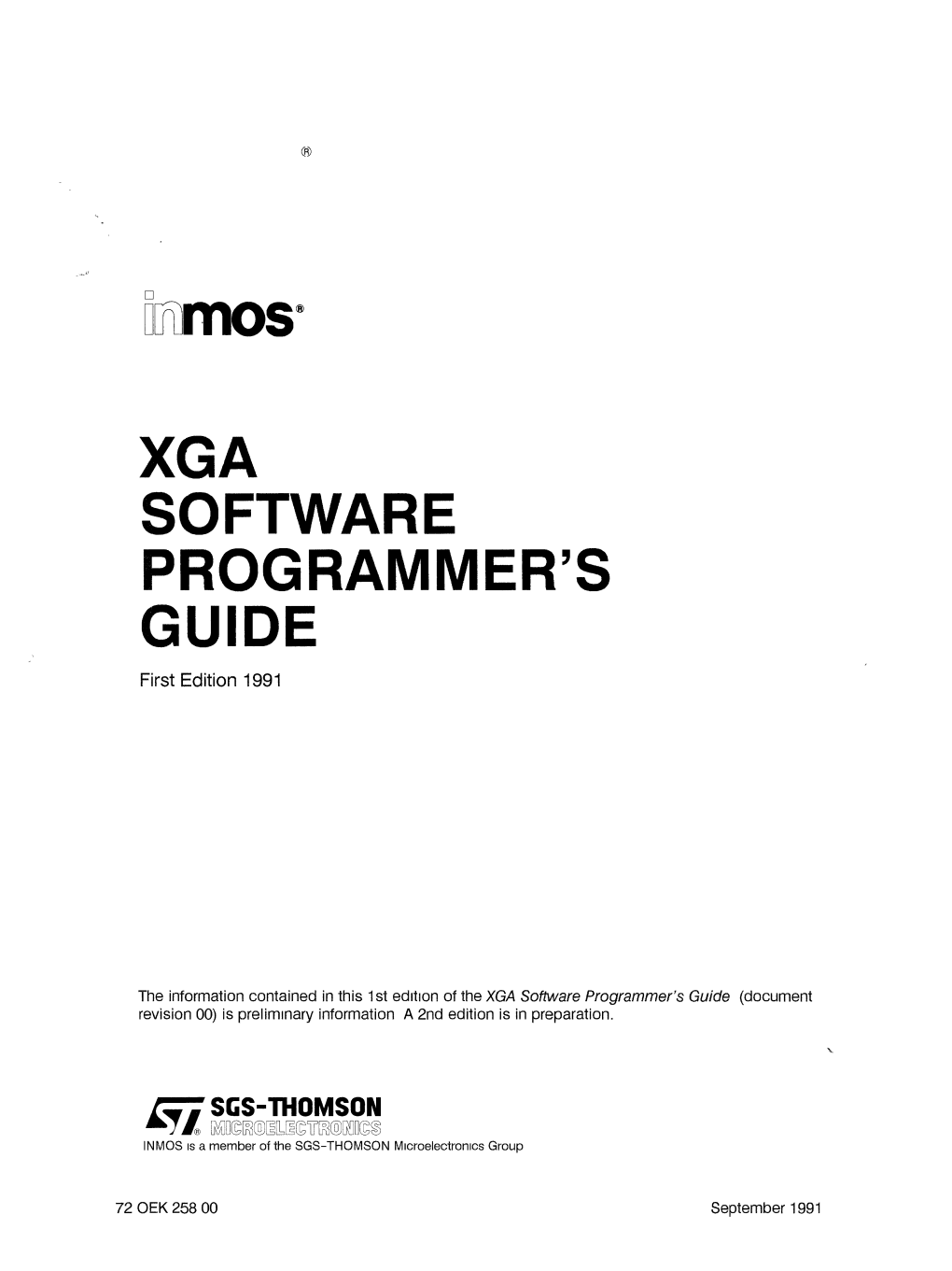 XGA SOFTWARE PROGRAMMER's GUIDE First Edition 1991