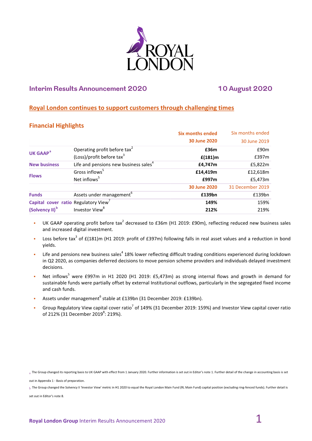 Interim Results Announcement 2020 10 August 2020