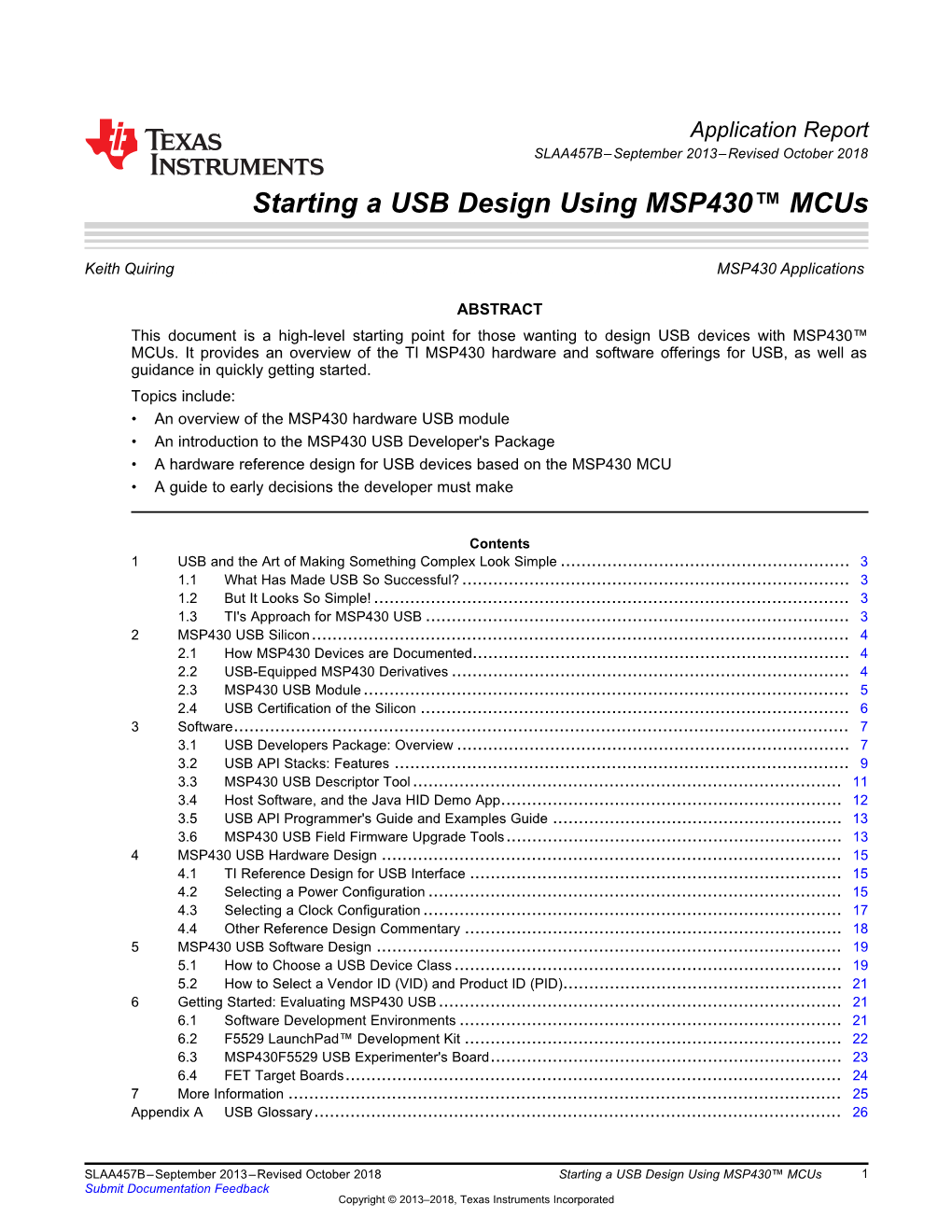 Starting a USB Design Using MSP430 Mcus (Rev. B)