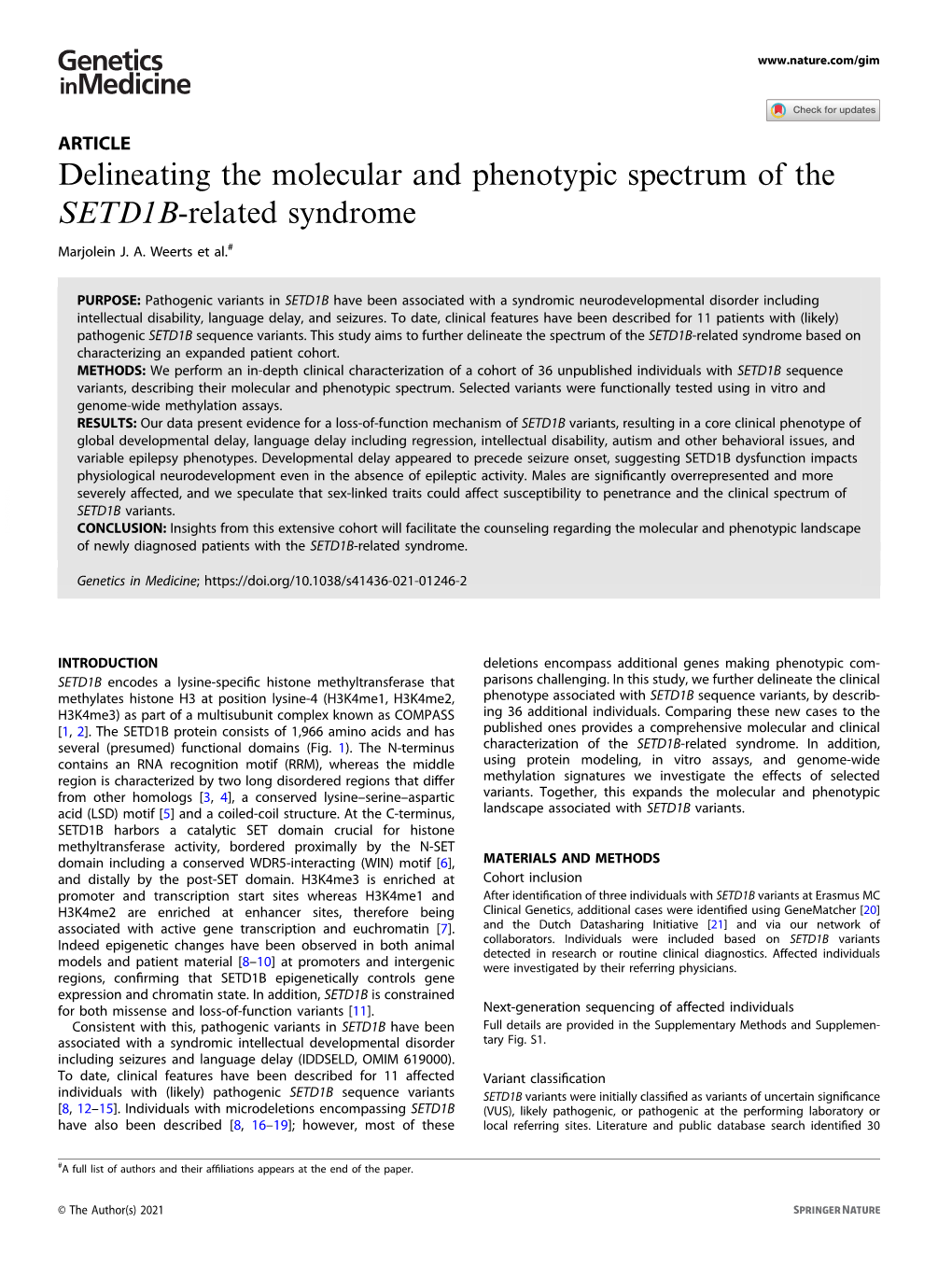 Delineating the Molecular and Phenotypic Spectrum of the SETD1B-Related Syndrome