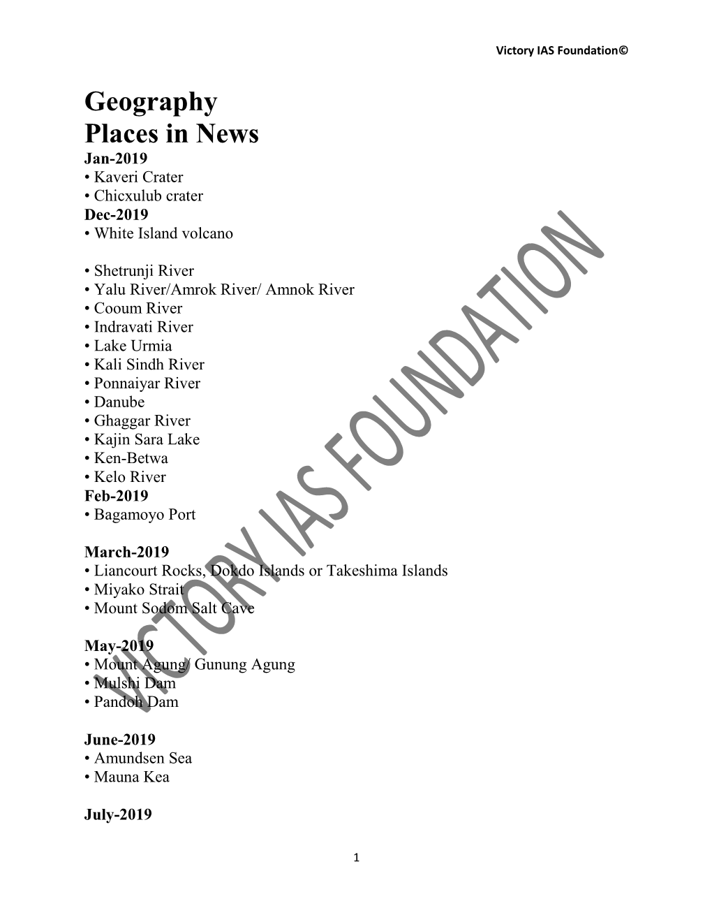 Geography Places in News Jan-2019 • Kaveri Crater • Chicxulub Crater Dec-2019 • White Island Volcano