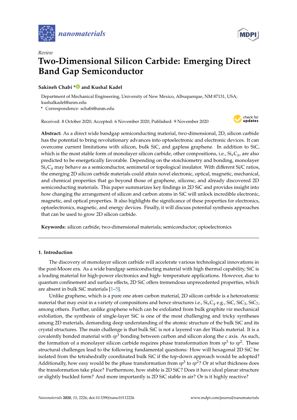 Two-Dimensional Silicon Carbide: Emerging Direct Band Gap Semiconductor