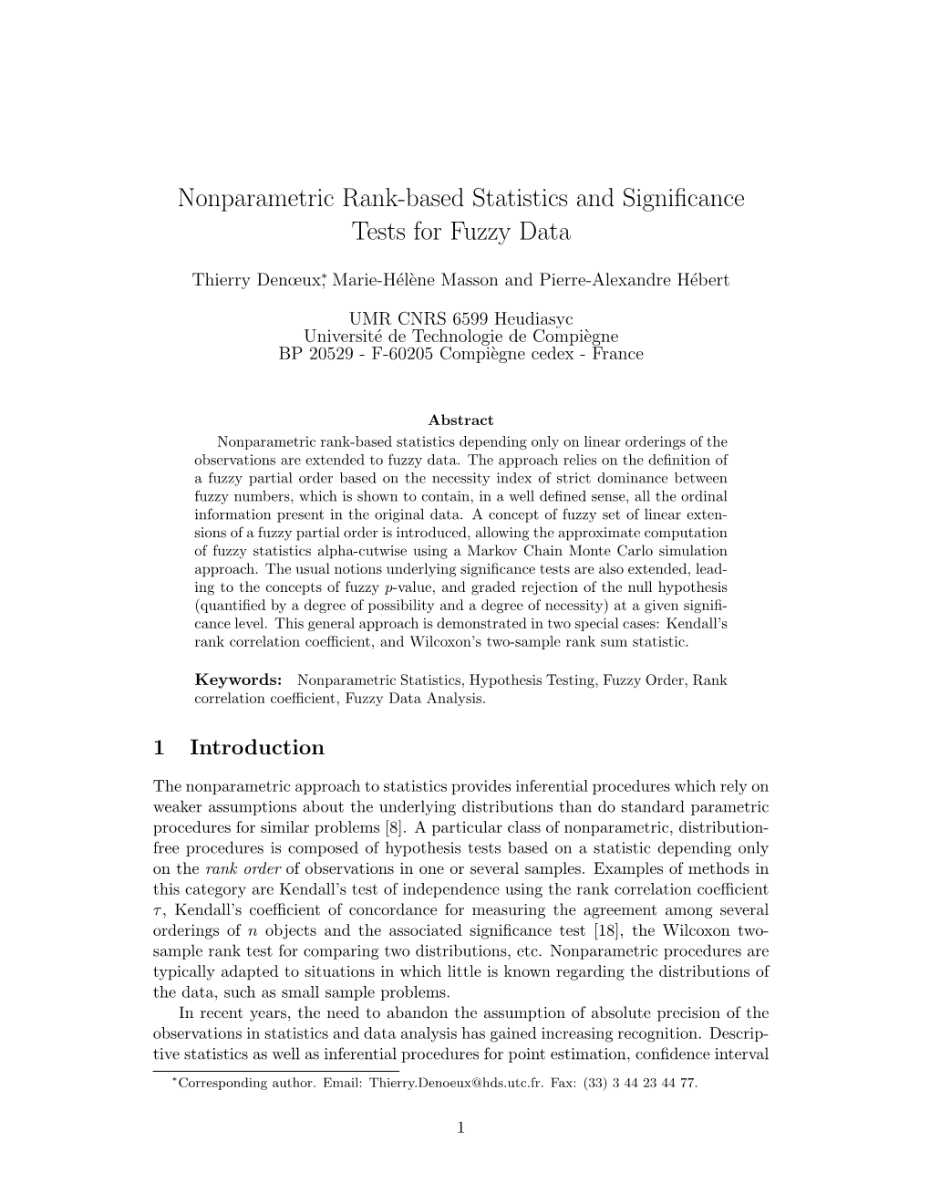 Nonparametric Rank-Based Statistics and Significance Tests for Fuzzy Data