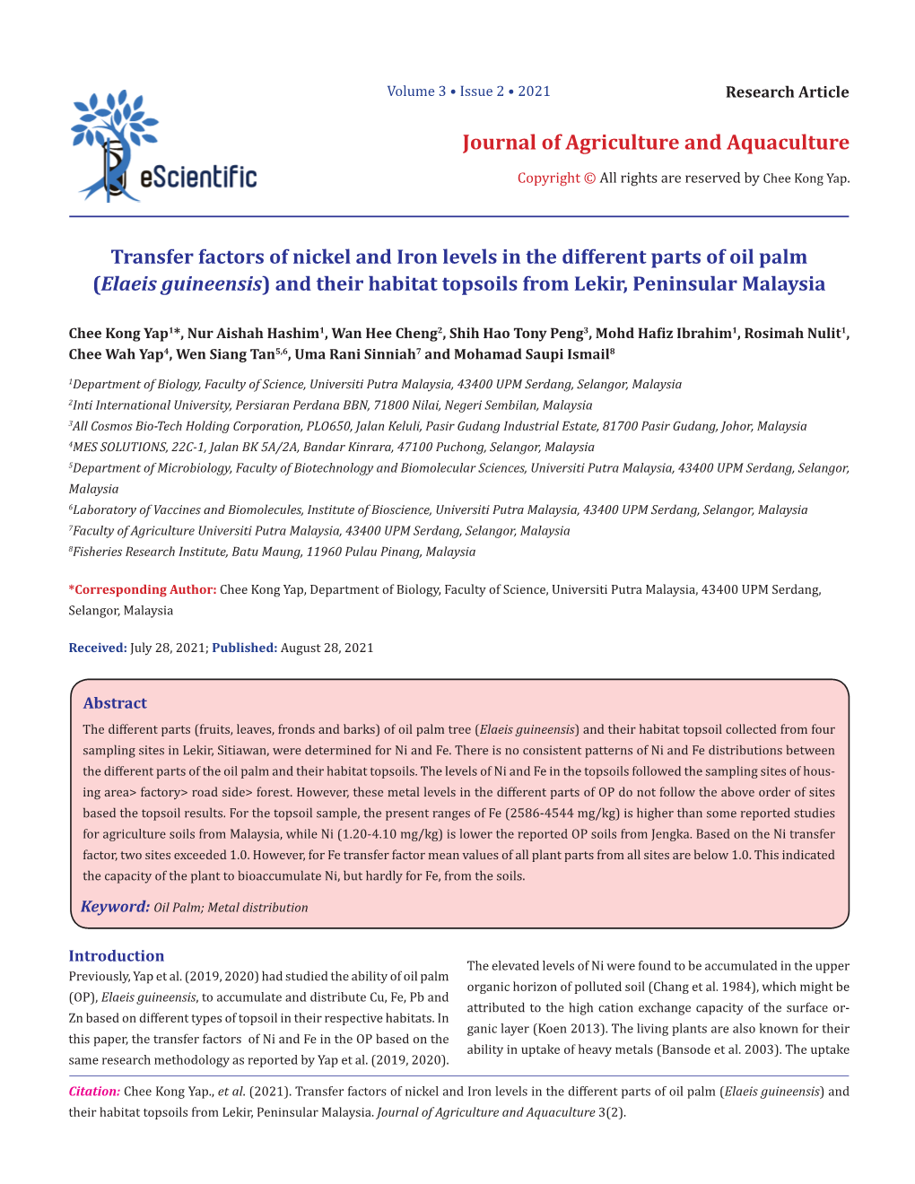 Journal of Agriculture and Aquaculture