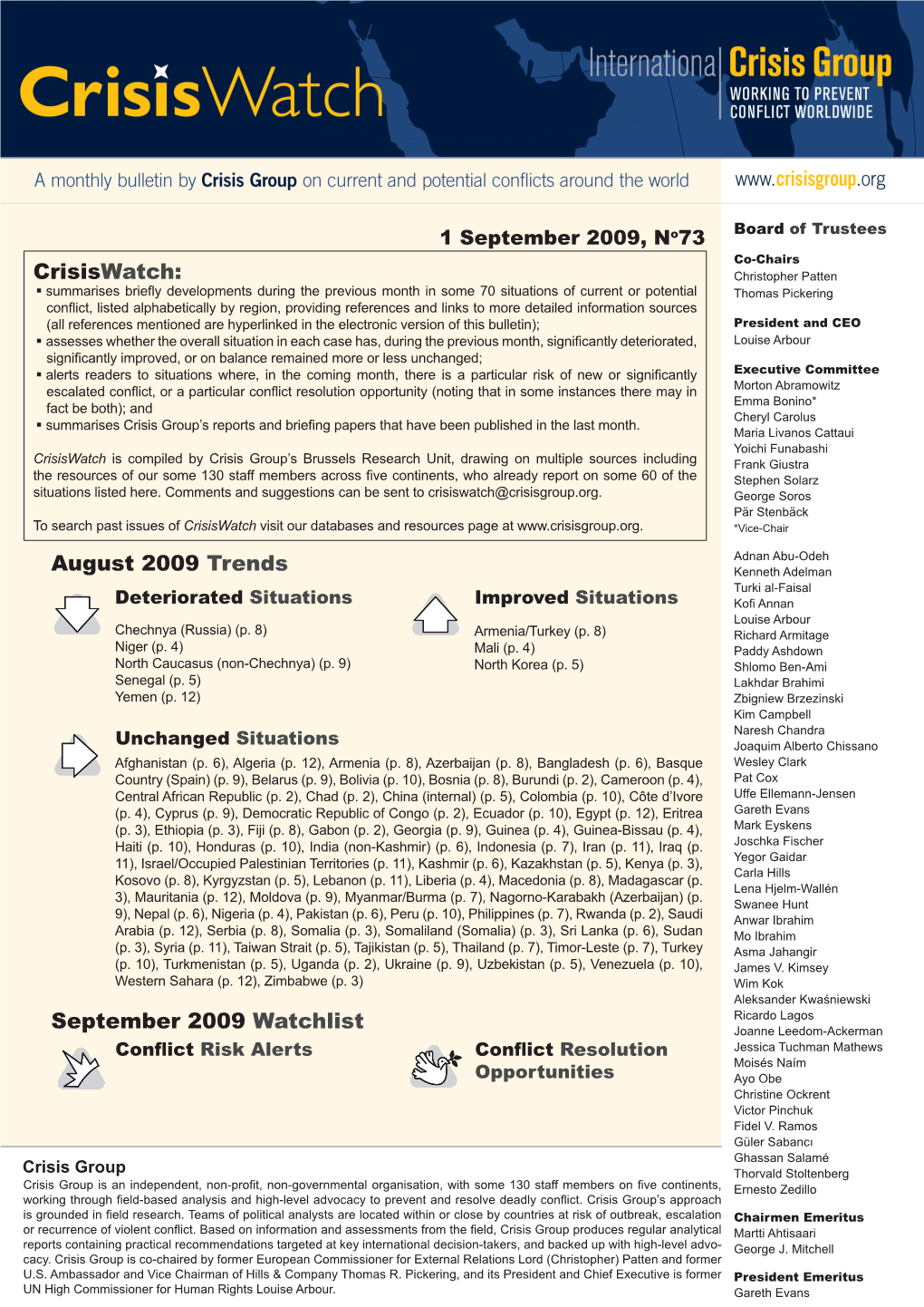 August 2009 Trends September 2009 Watchlist Crisiswatch