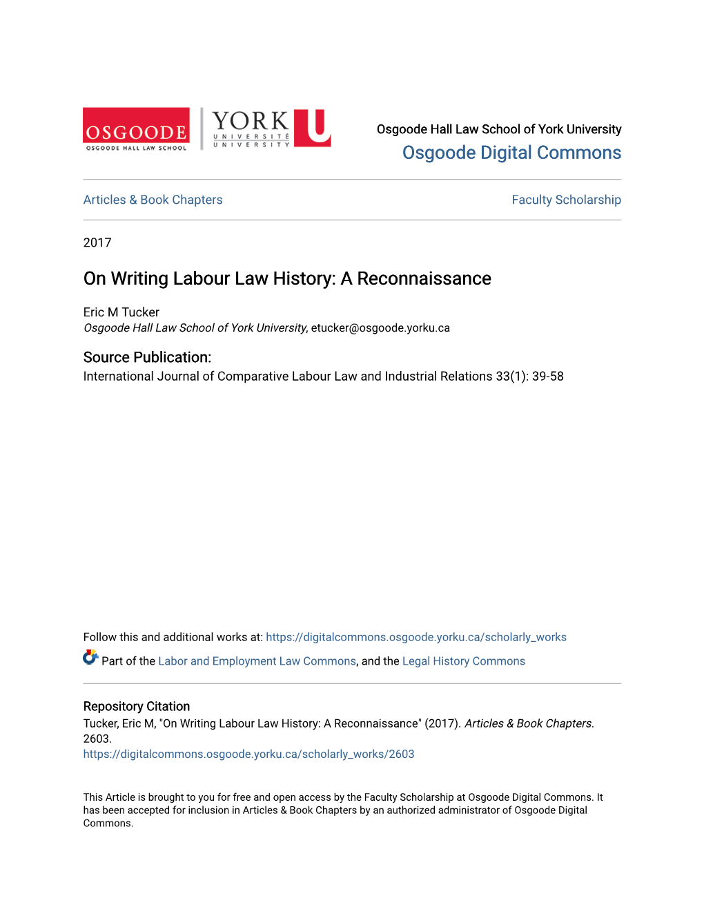 On Writing Labour Law History: a Reconnaissance