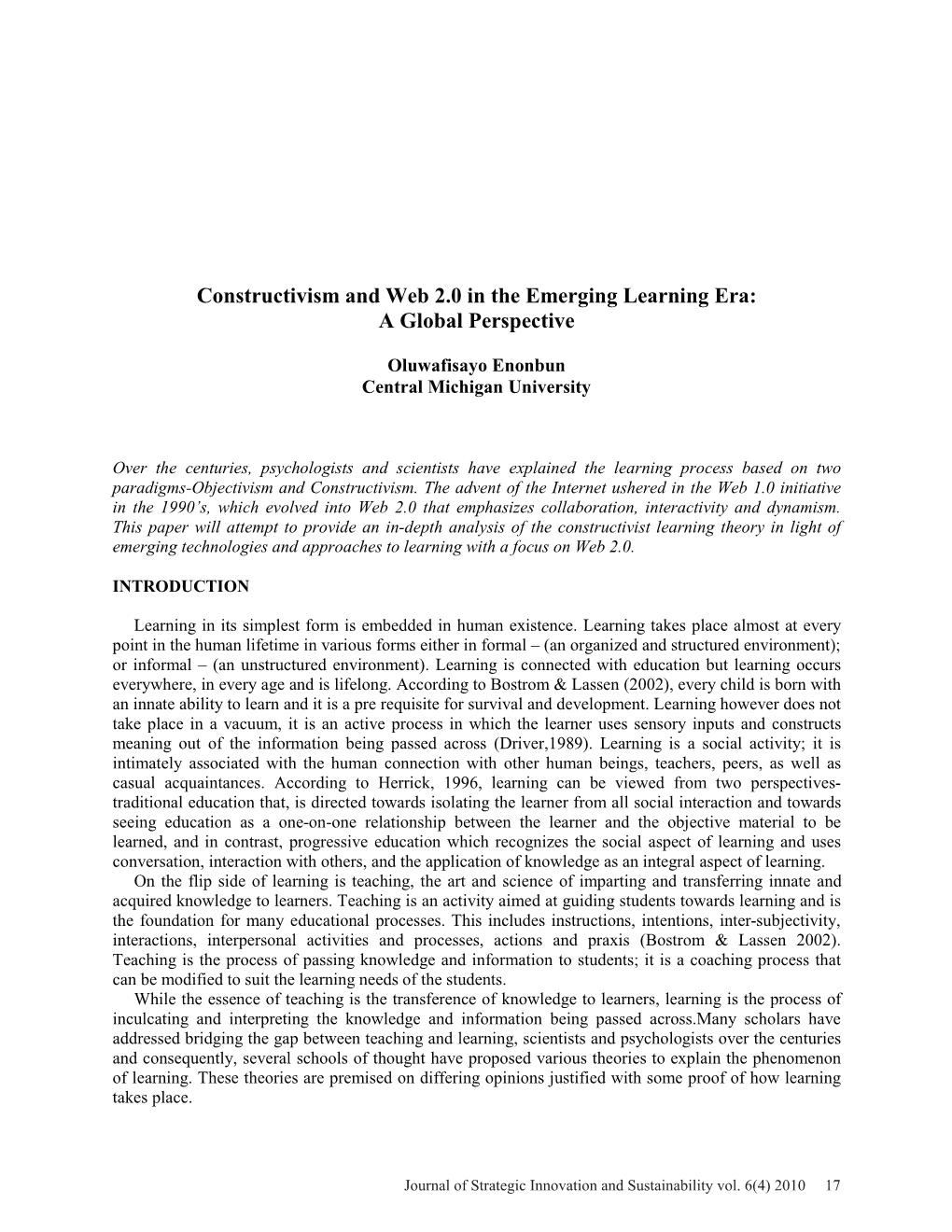 Constructivism and Web 2.0 in the Emerging Learning Era: a Global Perspective