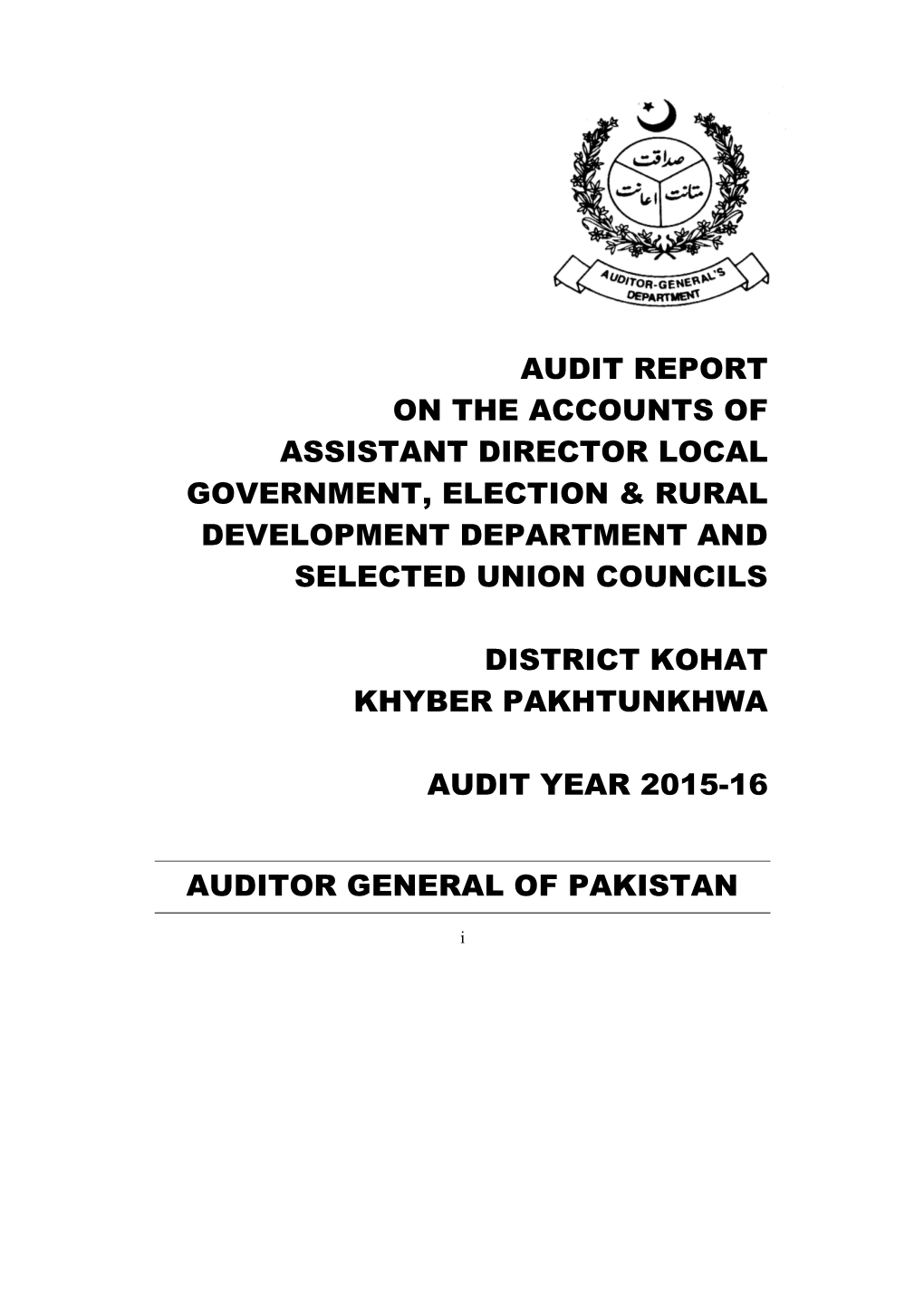 Audit Report on the Accounts of Assistant Director Local Government, Election & Rural Development Department and Selected Union Councils