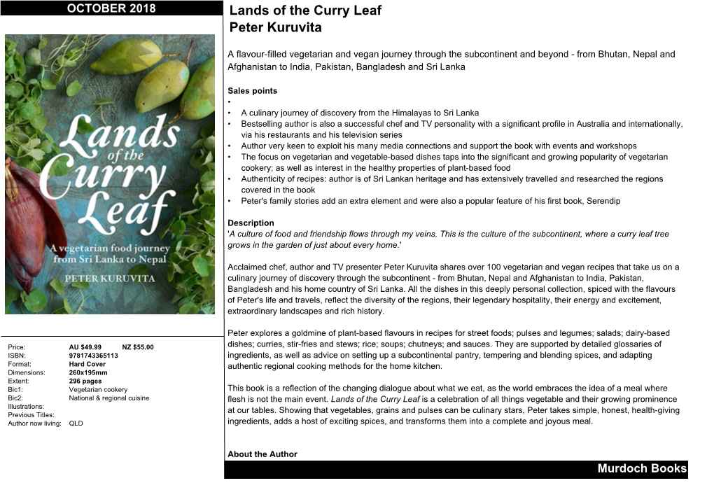 Lands of the Curry Leaf Peter Kuruvita