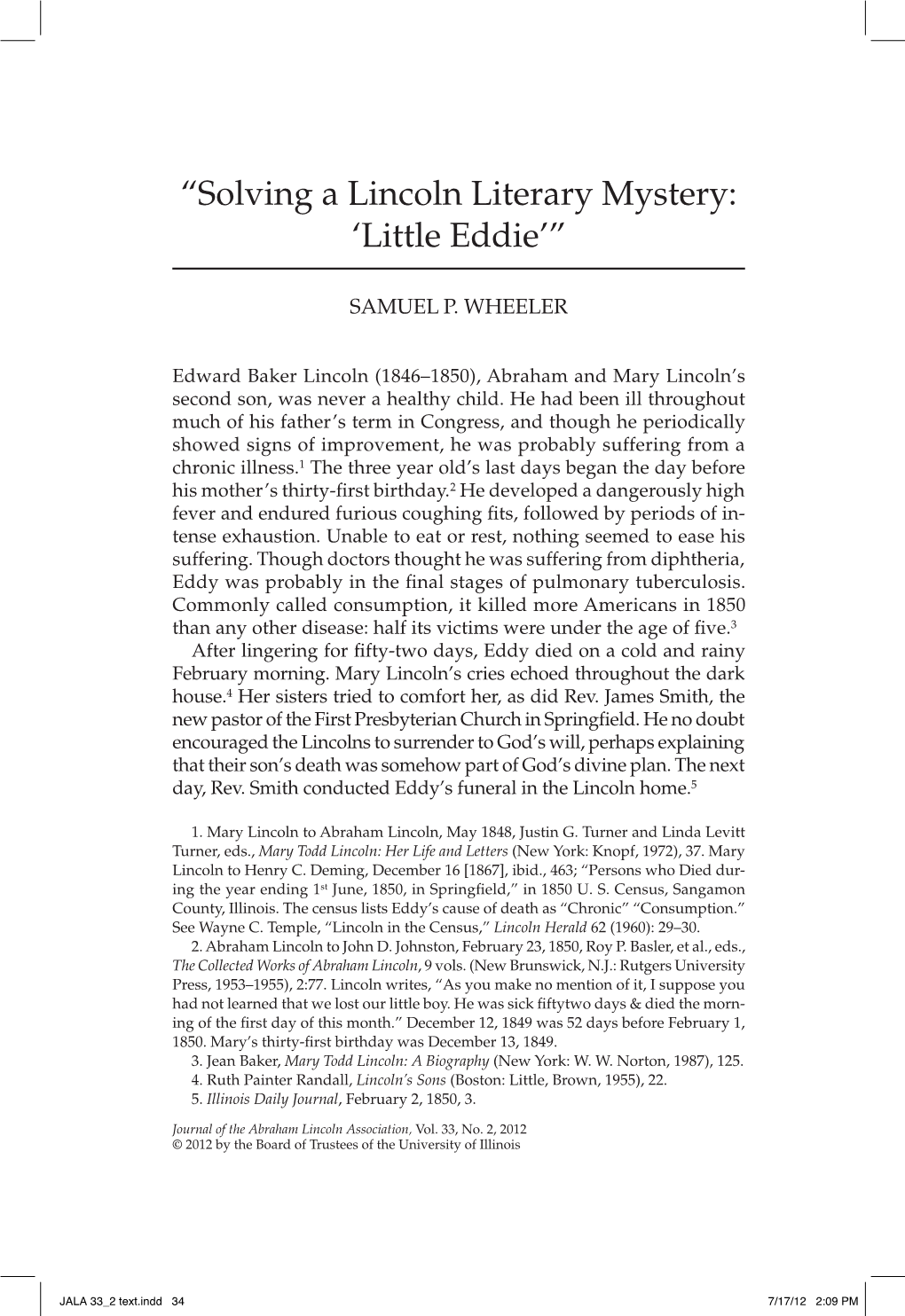 “Solving a Lincoln Literary Mystery: 'Little Eddie'”