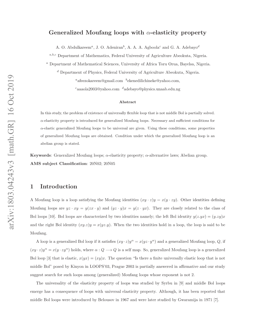 Universal $\Alpha $-Elasticity of Generalized Moufang Loops