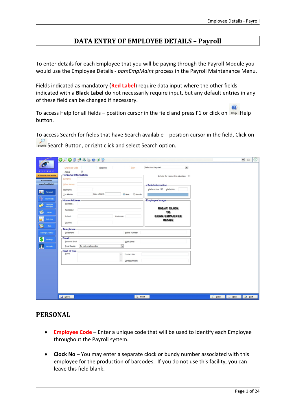 DATA ENTRY of EMPLOYEE DETAILS Payroll