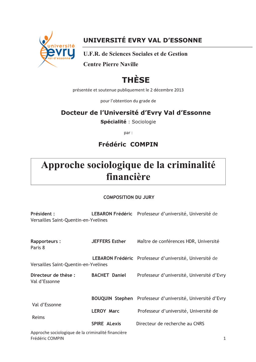 Approche Sociologique De La Criminalité Financière