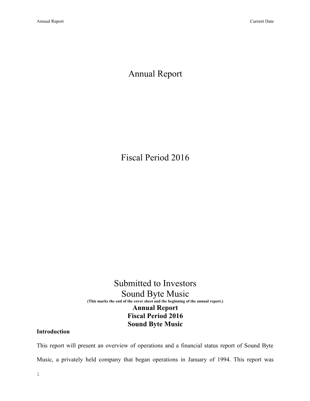 Annual Report Current Date